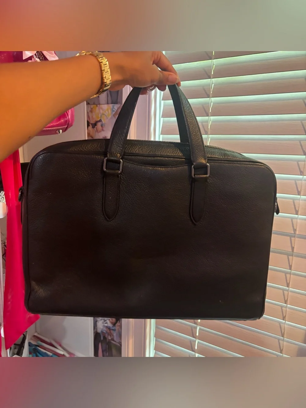Coach Black Leather Zip-Top briefcase